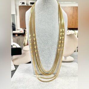 Vintage 70's 80's Monet Multi Heavy Shinny Gold Plated Long Necklace
